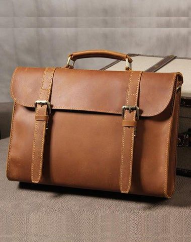 Leather Vintage Coffee Mens Briefcase Handbags Work Bag Business Bag for Men