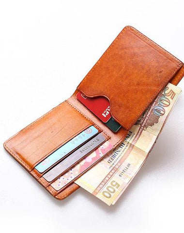 Vintage Leather Men Slim Small Wallet Bifold billfold Wallet for Men