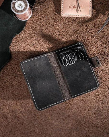 Men Leather Key Holder Key Wallet Bifold Small Key Holder billfold Wallet for Men