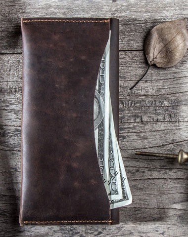 Vintage Leather Long Wallets for men Bifold Men Long Wallet