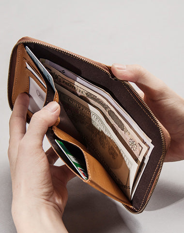 Vintage Leather Mens Small Wallet Zipper billfold Wallet for Men