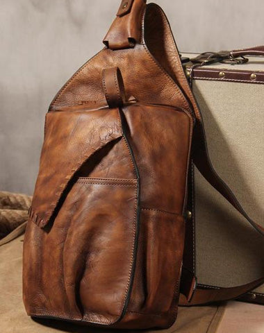 Brown Vintage Leather Mens Cool Sling Bag Chest Bag Sling Shoulder Bag for men