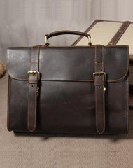 Vintage Leather Coffee Mens Briefcases Work Bag Business Bag Handbag for Men