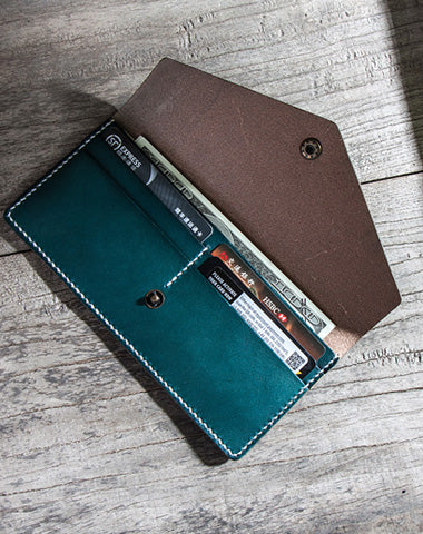 Handmade Leather Long Wallets for men Envelope Bifold Men Long Wallet