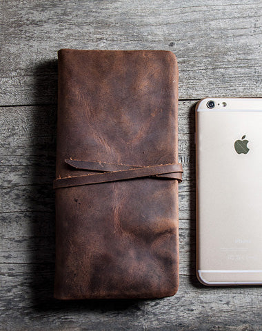 Vintage Leather Long Wallets for men Bifold Men Long Wallets