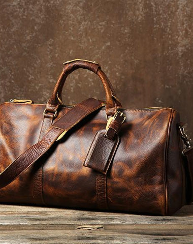 Vintage Cool Leather Mens Weekender Bag Overnight Bag Duffle Bag