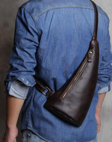 Vintage Leather Mens Cool Sling Bag for Men Sling Shoulder Bag Chest Bag for men