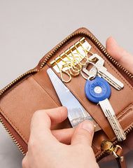 Leather Braided Men Small Key Wallet Bifold Small Keyring Wallet for Men