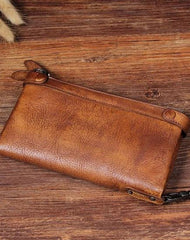 Cool Leather Mens Long Leather Wallet Bifold Vintage Brown Wallet for Men