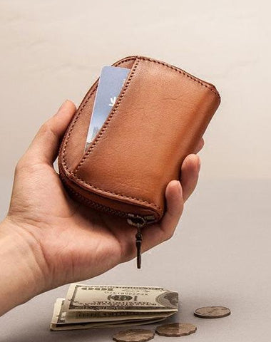 Vintage Leather Mens Small Wallet Zipper Card billfold Coin Wallet for Men