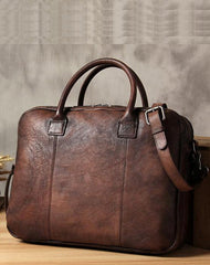 Vintage Leather Mens Brown Briefcase Work Bag Laptop Bag Handbag Business Bag for Men