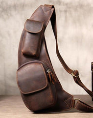 Leather Vintage Brown Mens Sling Bag Shoulder Sling Bag Chest Bag for men