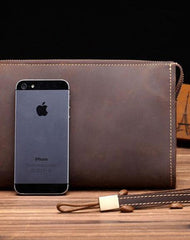 Leather Men Zipper Wristlet Wallet Clutch Long Wallets for Men