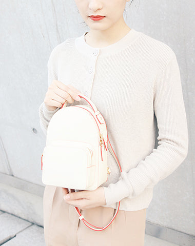 Cute Stylish White Leather Backpack Womens Mini Backpacks Purse