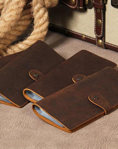 Vintage Leather Mens Bifold Card Wallet Long Wallet for Men