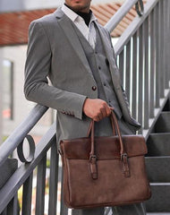 Leather Mens Brown Briefcase Handbag Shoulder Bag Work Bag Business Bag for Men