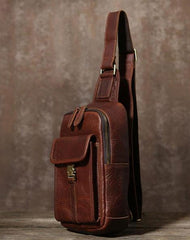 Cool Leather Mens Sling Bag Sling Shoulder Bag Chest Bag for men