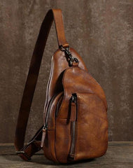 Leather Mens Cool Chest Bag Sling Bag Sling Shoulder Bag Hiking Sling Bag for men