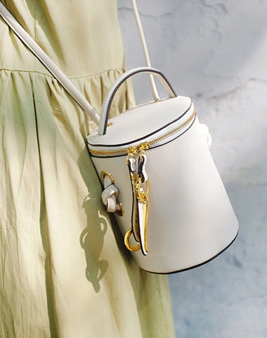 Leather Women Barrel Handbag Bucket Bag Shoulder Bag For Women