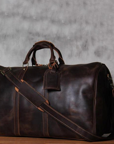 Coffee Leather Mens Cool Large Weekender Bag Travel Bag for Men