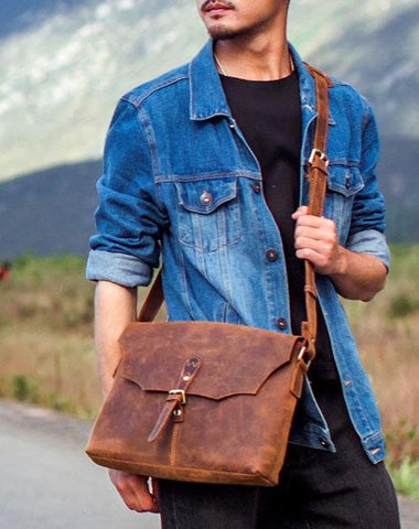 Vintage Leather Mens Messenger Bag Shoulder Bag Crossbody Bag for Men