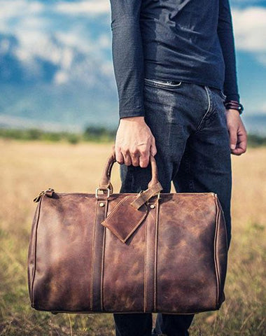 Vintage Leather Mens Cool Weekender Bag Travel Bag for Men