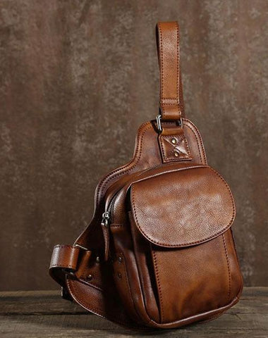 Leather Mens Cool Chest Bags Sling Bag Sling Shoulder Bag for men