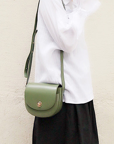 Green Leather Women Small Saddle Shoulder Bag For Women