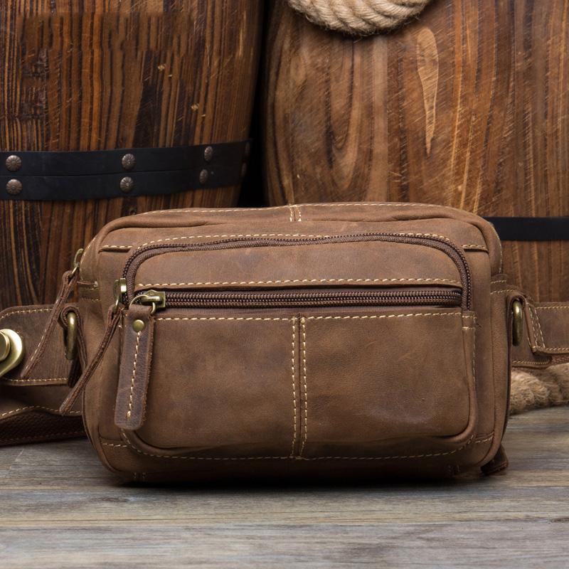 Vintage Leather Fanny Pack Mens Waist Bag Hip Pack Belt Bag Bumbag for Men