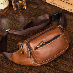 Vintage Leather Fanny Pack Mens Waist Bag Hip Pack Belt Bag Bumbag for Men