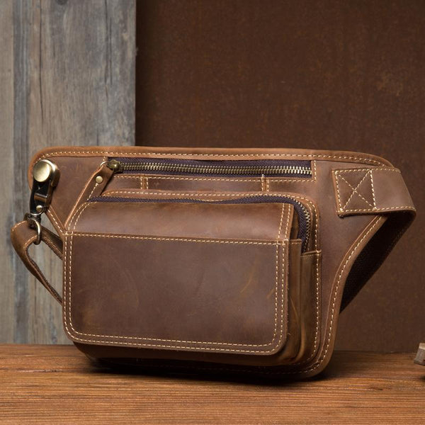 Vintage Leather Fanny Pack Mens Waist Bag Hip Pack Belt Bag Bumbag for Men MSG02981006