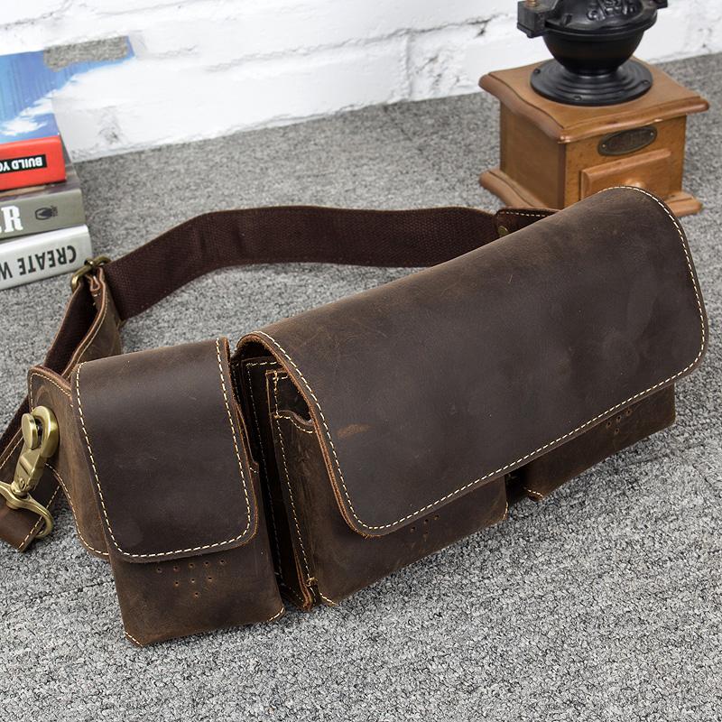 Vintage Leather Fanny Pack Mens Waist Bag Hip Pack Belt Bag Bumbag