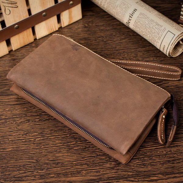 Light Brown Cool Mens long Wallet Wristlet - Back View