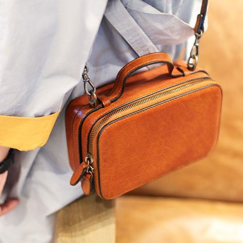 Leather Zip Shoulder Bag Small Square Crossbody Bag - Annie Jewel