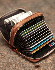 Vintage Women Red Leather Card Holders Small Double Zip Card Wallet Small Wallet For Women