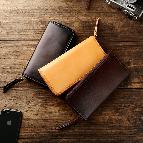 Handmade Vintage Mens Leather Black Long Wallet Dark Brown Cool Long Card Wallet CZPY01951010
