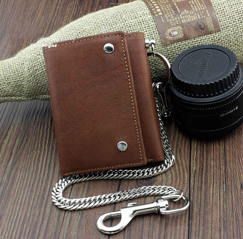 Men's Trifold Small Biker Wallet Chain Wallet