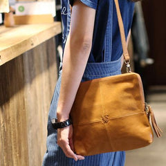 Square Crossbody Bag Brown Leather Satchel Purse - Annie Jewel