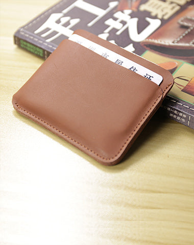 Vintage Womens Brown Leather Slim Card Holder Wallet Minimalist Card Holders Wallet for Ladies