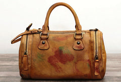 Genuine Handmade Boston Bag Vintage Leather Handbag Shoulder Bag Women Leather Purse