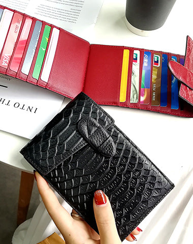 Cute Womens Snake Pattern Black Leather Card Wallets Card Clutch Card Holder Wallet for Women