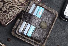 Handmade billfold Leather Wallet Cards Wallet Flowral Leather billfold Wallet For Men Women