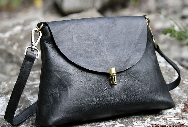 Handmade black cute purse leather crossbody bag shoulder bag women - EverHandmade
