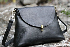 Handmade black cute purse leather crossbody bag shoulder bag women - EverHandmade