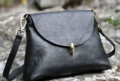 Handmade black cute purse leather crossbody bag shoulder bag women