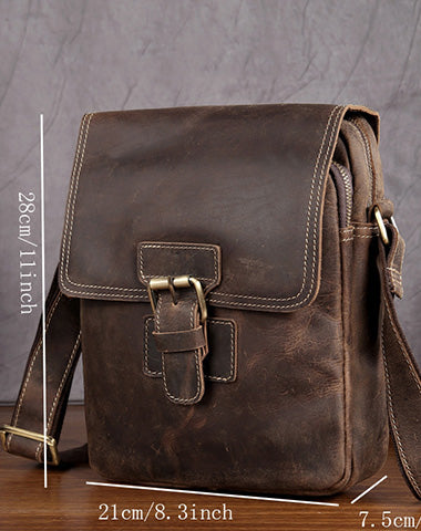 Vintage Leather Small Messenger Bag Shoulder Bag For Men