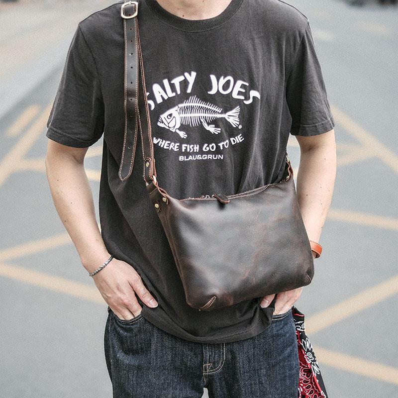 Dark Brown Leather Mens Casual 10" Courier Bags Messenger Bag Small Brown Postman Bags For Men