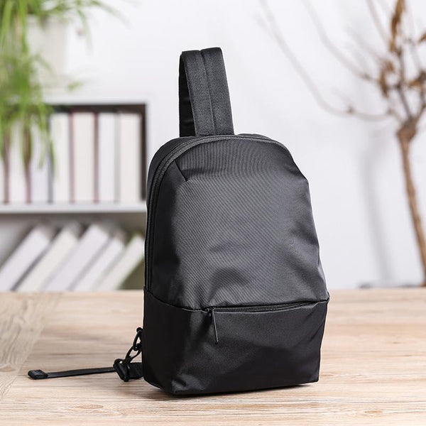 Cool Black Nylon Backpack Men's Sling Bag Chest Bag Black One shoulder Backpack JCLP02191004