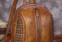 Genuine handmade Leather backpack bag rivet shoulder bag women leather purse - EverHandmade