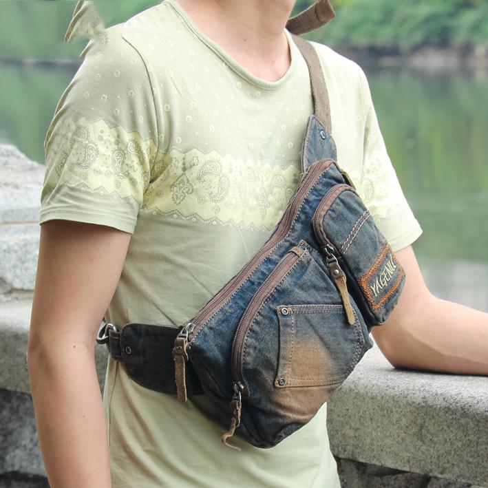 Cool Denim Blue Mens Small Fanny Pack Waist Bag Blue Chest Bag Hip Bag